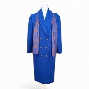 Jofeld Vintage Wool Trench Coat Long Overcoat w/scarf USA M Medium S Small